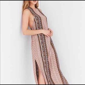 Backless maxi dress, boho neutral pattern